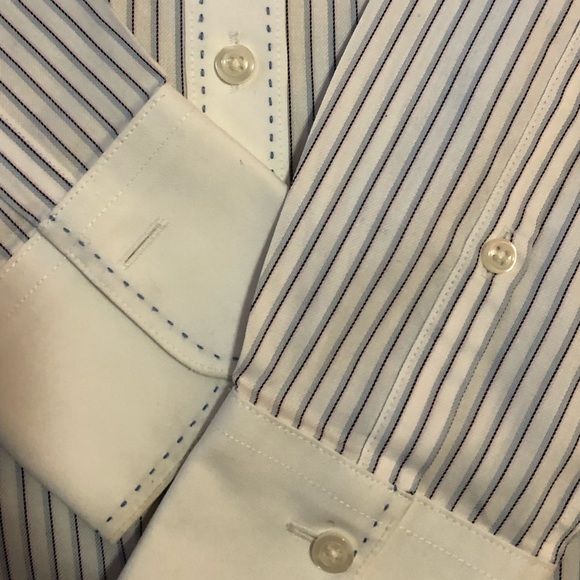 Brooks Brothers Non-iron dress shirt, white w blue, pink, & black stripe sz 2. - Picture 5 of 9